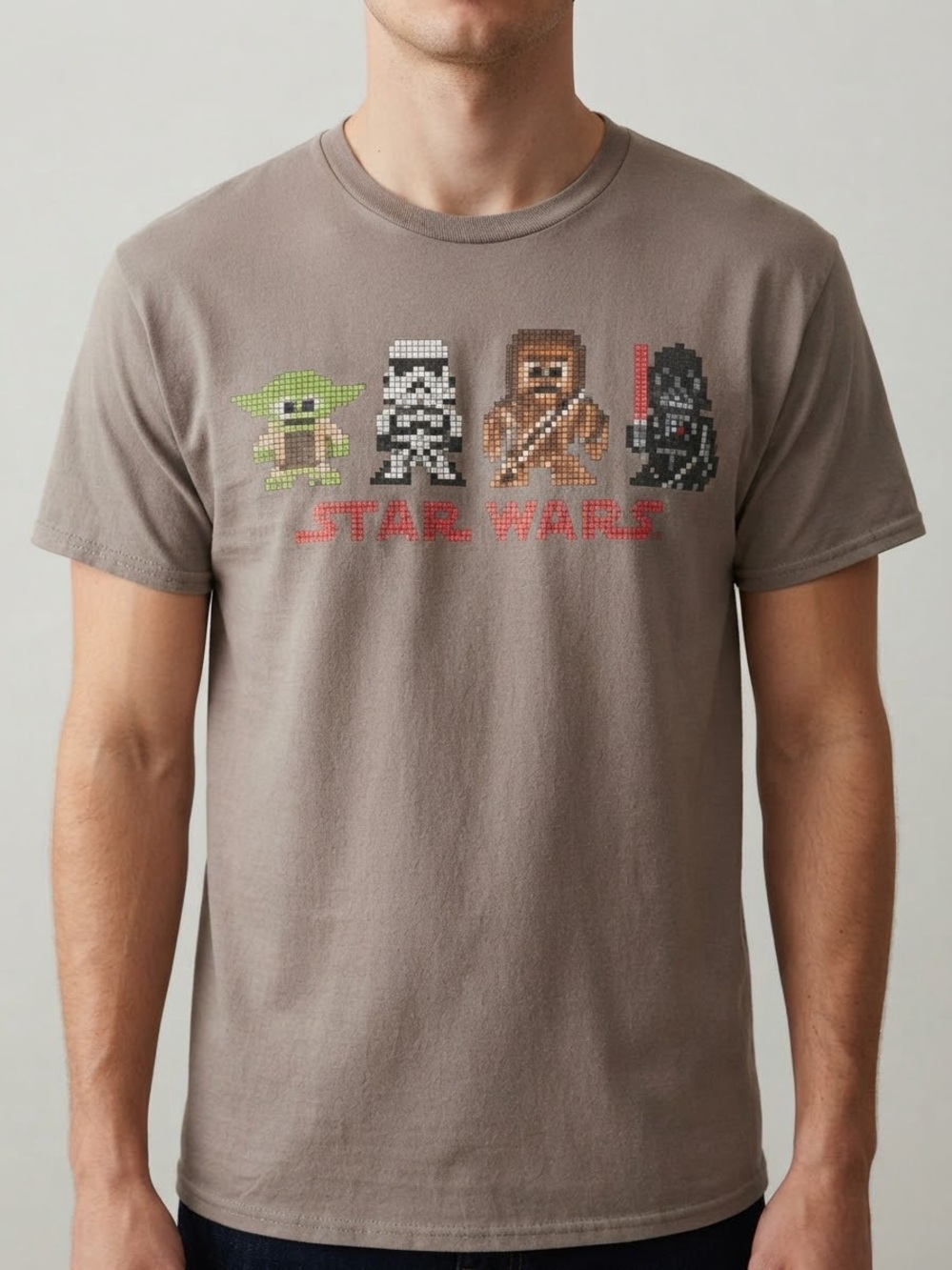 Star Wars Pixel Characters Tee - Taupe with Red Logo
